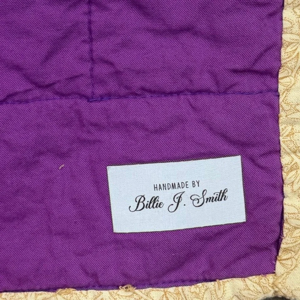 Handmade Patchwork Quilt Purple Green Floral Lap Throw 39x39